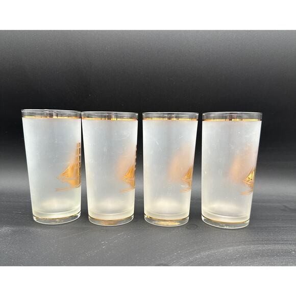 Vintage Culver Gold Clipper Ships Frosted Highball Glass Set of 4 - Picture 4 of 8